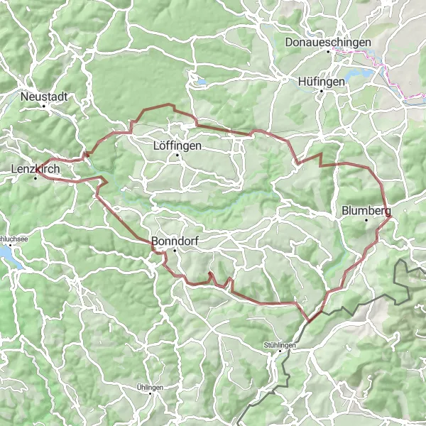 Karten-Miniaturansicht der Radinspiration "Panoramische Gravel-Radtour um Lenzkirch" in Freiburg, Germany. Erstellt vom Tarmacs.app-Routenplaner für Radtouren