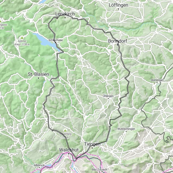 Karten-Miniaturansicht der Radinspiration "Hochgebirgstour um Lenzkirch" in Freiburg, Germany. Erstellt vom Tarmacs.app-Routenplaner für Radtouren