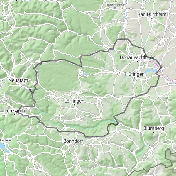 Karten-Miniaturansicht der Radinspiration "Bergtour um Lenzkirch" in Freiburg, Germany. Erstellt vom Tarmacs.app-Routenplaner für Radtouren
