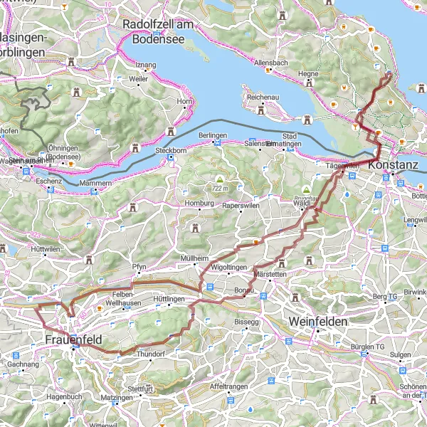 Karten-Miniaturansicht der Radinspiration "Bodensee-Rundtour über Frauenfeld" in Freiburg, Germany. Erstellt vom Tarmacs.app-Routenplaner für Radtouren