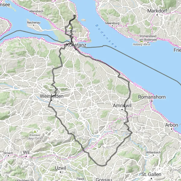 Map miniature of "Road Cycling Adventure to Litzelstetten via Hamisfeld" cycling inspiration in Freiburg, Germany. Generated by Tarmacs.app cycling route planner