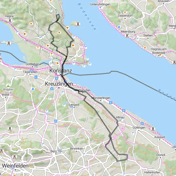 Map miniature of "The Konzil Loop" cycling inspiration in Freiburg, Germany. Generated by Tarmacs.app cycling route planner