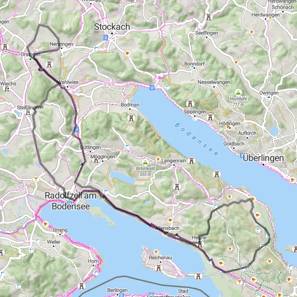 Map miniature of "Scenic Road Cycling Loop to Litzelstetten" cycling inspiration in Freiburg, Germany. Generated by Tarmacs.app cycling route planner