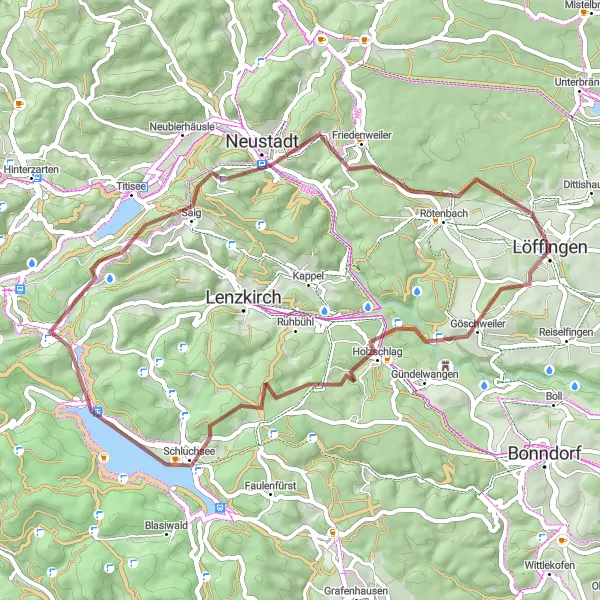 Map miniature of "Schluchsee Loop: Off-Road Adventure" cycling inspiration in Freiburg, Germany. Generated by Tarmacs.app cycling route planner