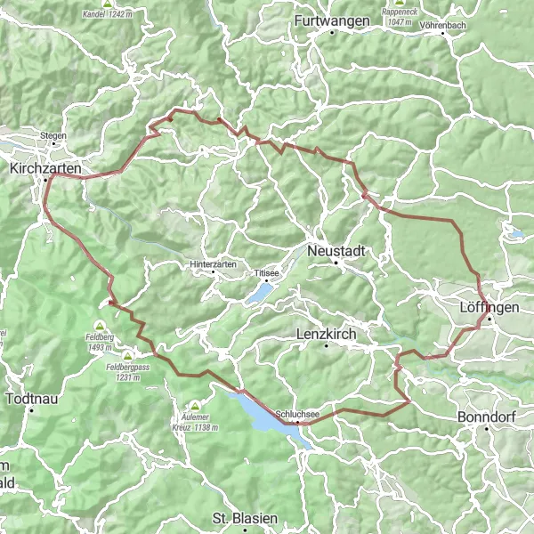 Map miniature of "Gravel Adventure in the Black Forest" cycling inspiration in Freiburg, Germany. Generated by Tarmacs.app cycling route planner