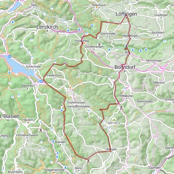 Map miniature of "Scenic Gravel Ride to Black Forest's Hidden Gems" cycling inspiration in Freiburg, Germany. Generated by Tarmacs.app cycling route planner