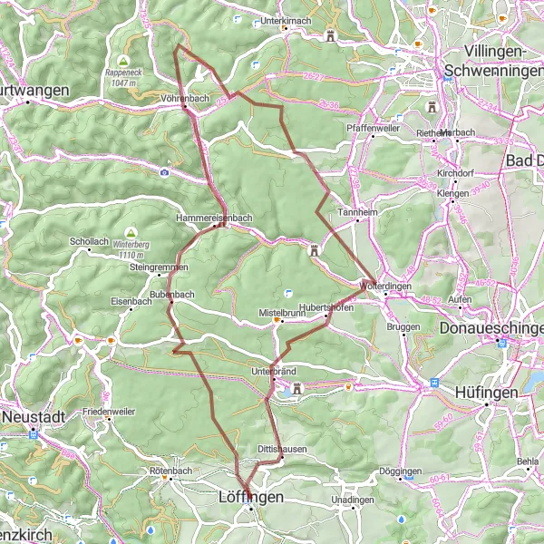 Map miniature of "Gravel Adventure through the Black Forest" cycling inspiration in Freiburg, Germany. Generated by Tarmacs.app cycling route planner