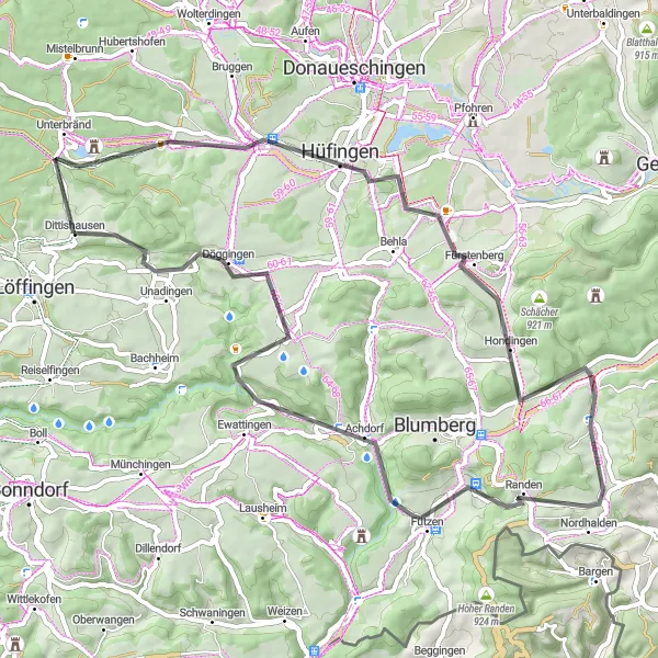 Map miniature of "Donau Valley Excursion: Road Cycling Adventure" cycling inspiration in Freiburg, Germany. Generated by Tarmacs.app cycling route planner