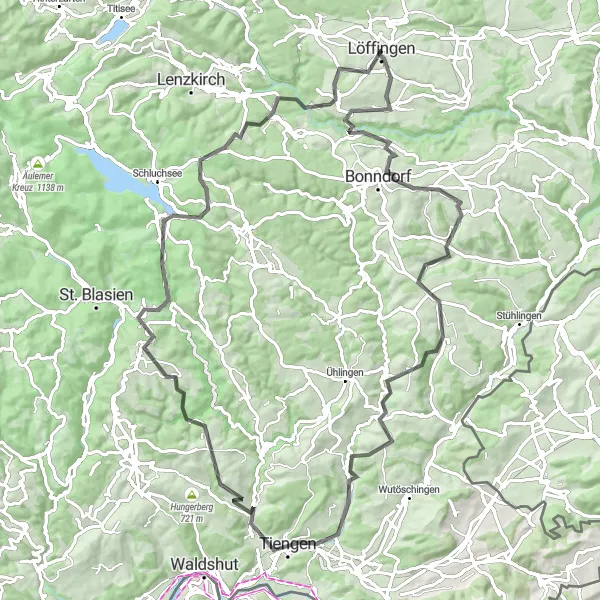 Karten-Miniaturansicht der Radinspiration "Bonndorf und Räuberschlössle Rundstrecke" in Freiburg, Germany. Erstellt vom Tarmacs.app-Routenplaner für Radtouren