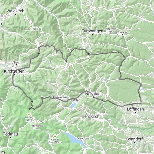 Map miniature of "Black Forest Grand Loop: Ultimate Road Cycling Challenge" cycling inspiration in Freiburg, Germany. Generated by Tarmacs.app cycling route planner