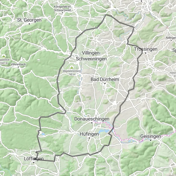 Map miniature of "Road Cycling Adventure Through Scenic Landscapes" cycling inspiration in Freiburg, Germany. Generated by Tarmacs.app cycling route planner