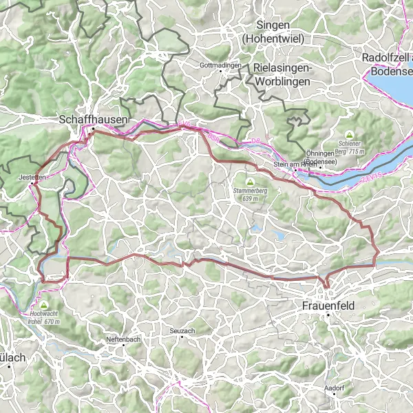 Map miniature of "The Lottstetten Gravel Adventure" cycling inspiration in Freiburg, Germany. Generated by Tarmacs.app cycling route planner