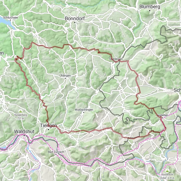 Map miniature of "Lottstetten Escape" cycling inspiration in Freiburg, Germany. Generated by Tarmacs.app cycling route planner
