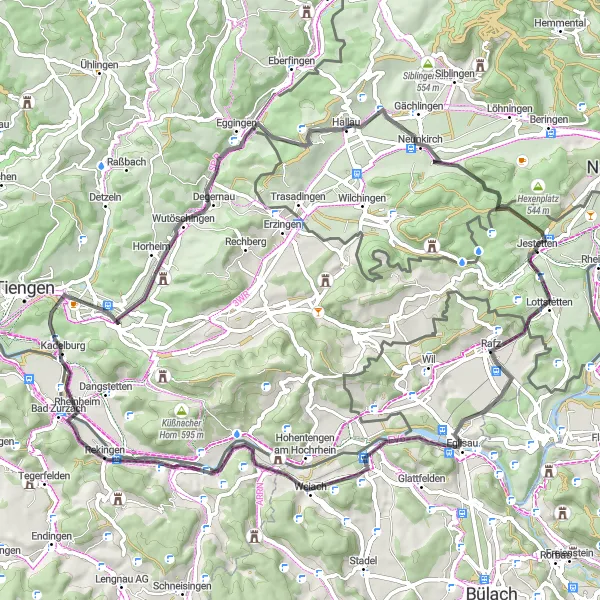 Map miniature of "The Hilly Road Adventure" cycling inspiration in Freiburg, Germany. Generated by Tarmacs.app cycling route planner