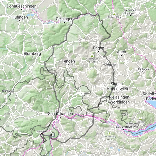 Karten-Miniaturansicht der Radinspiration "Rund um den Hegau" in Freiburg, Germany. Erstellt vom Tarmacs.app-Routenplaner für Radtouren