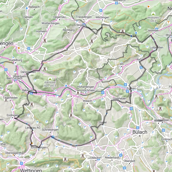 Karten-Miniaturansicht der Radinspiration "Rundfahrt von Lottstetten" in Freiburg, Germany. Erstellt vom Tarmacs.app-Routenplaner für Radtouren