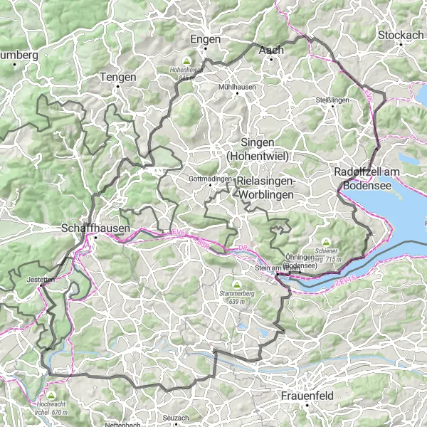 Map miniature of "Jestetten Adventure" cycling inspiration in Freiburg, Germany. Generated by Tarmacs.app cycling route planner