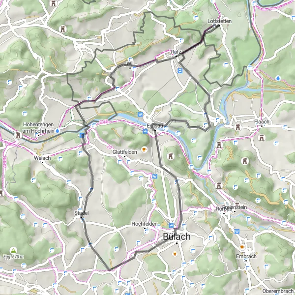 Map miniature of "Rafz Explorer" cycling inspiration in Freiburg, Germany. Generated by Tarmacs.app cycling route planner