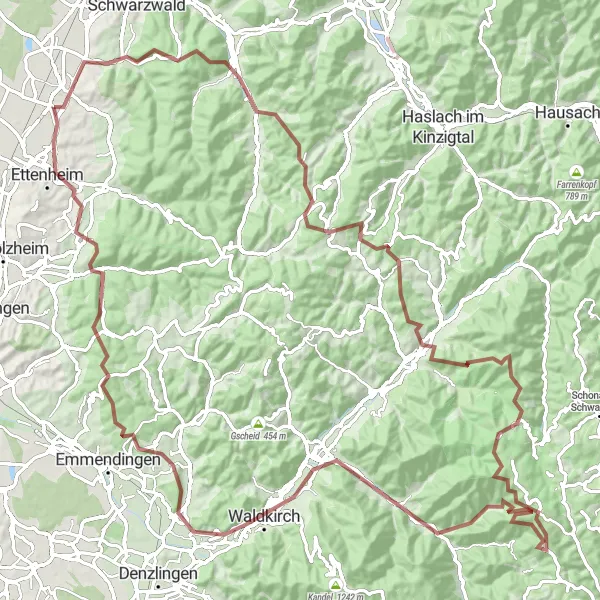 Karten-Miniaturansicht der Radinspiration "Epische Gravel-Tour durch den Schwarzwald" in Freiburg, Germany. Erstellt vom Tarmacs.app-Routenplaner für Radtouren