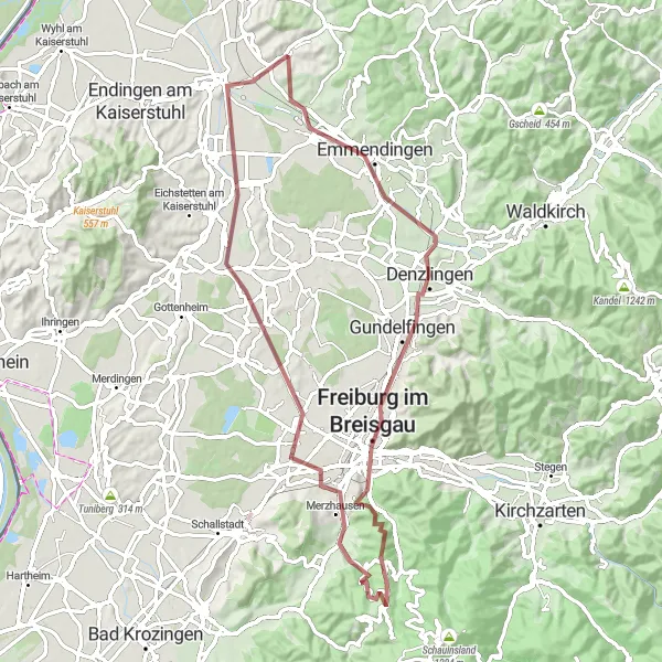 Map miniature of "Malterdingen-Emmendingen-Freiburg im Breisgau-Lorettoberg-Horben-Hörnle-Au-Lehhalde-Rieselfeld-Schwarzwaldblick-Riegel am Kaiserstuhl-Malterdingen" cycling inspiration in Freiburg, Germany. Generated by Tarmacs.app cycling route planner