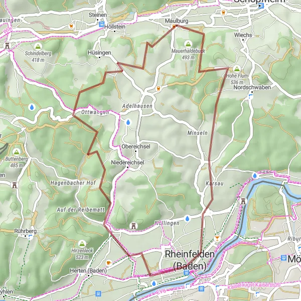 Map miniature of "Gravel Adventure: Maulburg to Hohe Flum" cycling inspiration in Freiburg, Germany. Generated by Tarmacs.app cycling route planner