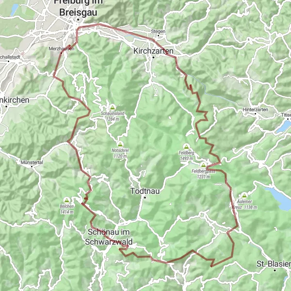 Karten-Miniaturansicht der Radinspiration "Herausforderung Schwarzwald" in Freiburg, Germany. Erstellt vom Tarmacs.app-Routenplaner für Radtouren