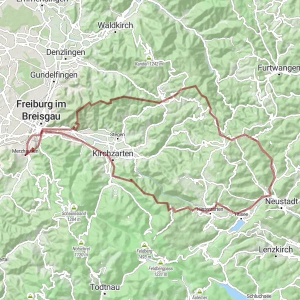 Karten-Miniaturansicht der Radinspiration "Gravel Abenteuer im Schwarzwald" in Freiburg, Germany. Erstellt vom Tarmacs.app-Routenplaner für Radtouren