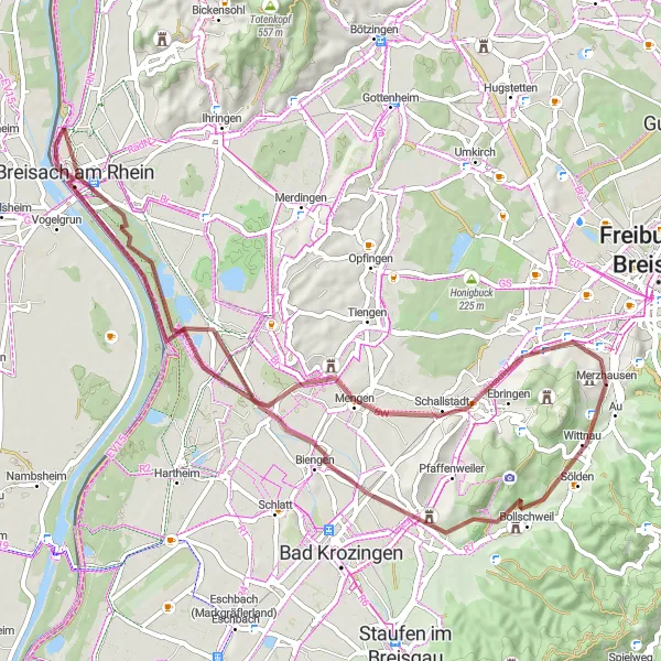 Karten-Miniaturansicht der Radinspiration "Gravel-Entdeckungstour zum Hausen an der Möhlin" in Freiburg, Germany. Erstellt vom Tarmacs.app-Routenplaner für Radtouren