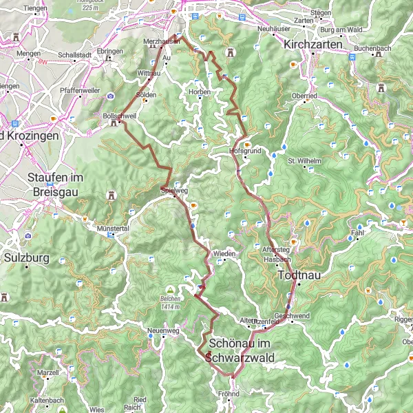 Karten-Miniaturansicht der Radinspiration "Schauinsland-Abenteuer durchs Wiesental" in Freiburg, Germany. Erstellt vom Tarmacs.app-Routenplaner für Radtouren