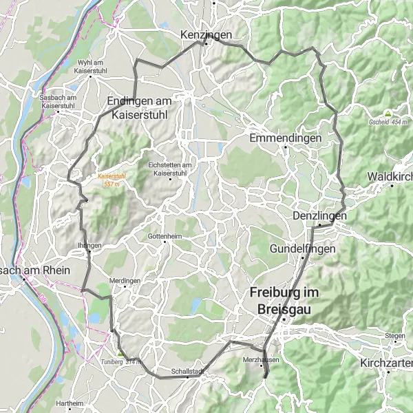 Karten-Miniaturansicht der Radinspiration "Kaiserstuhl und Tuniberg Rundtour" in Freiburg, Germany. Erstellt vom Tarmacs.app-Routenplaner für Radtouren