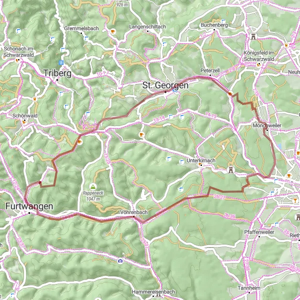 Map miniature of "Tour of the Foggy Forests" cycling inspiration in Freiburg, Germany. Generated by Tarmacs.app cycling route planner