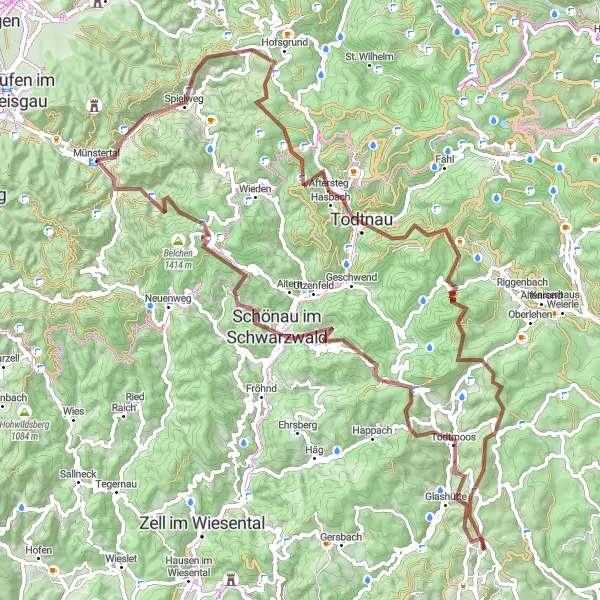 Map miniature of "The Ultimate Gravel Challenge" cycling inspiration in Freiburg, Germany. Generated by Tarmacs.app cycling route planner