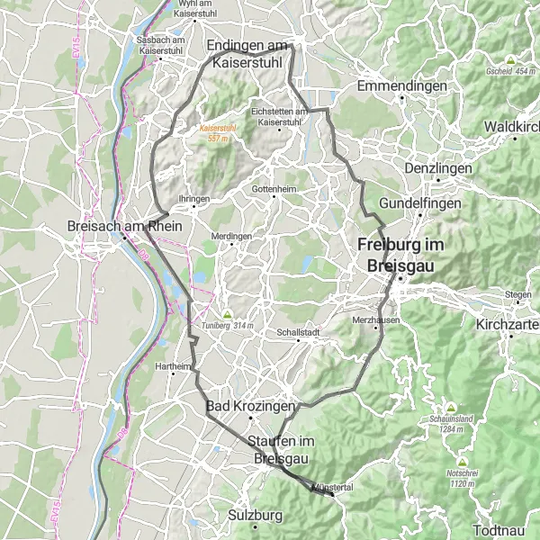 Karten-Miniaturansicht der Radinspiration "Kaiserstuhl und Schwarzwald entdecken" in Freiburg, Germany. Erstellt vom Tarmacs.app-Routenplaner für Radtouren