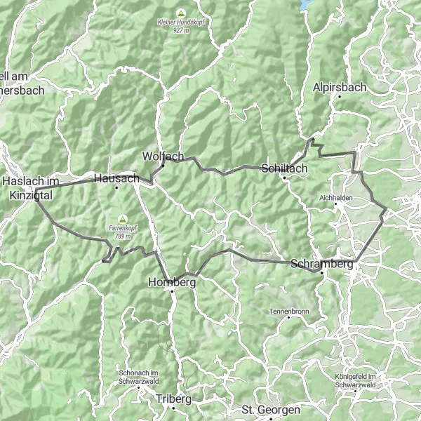 Karten-Miniaturansicht der Radinspiration "Road Tour nach Wolfach und Mühlenbach" in Freiburg, Germany. Erstellt vom Tarmacs.app-Routenplaner für Radtouren