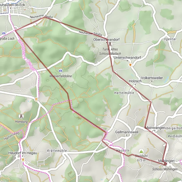 Karten-Miniaturansicht der Radinspiration "Gravel-Tour um Mühlingen" in Freiburg, Germany. Erstellt vom Tarmacs.app-Routenplaner für Radtouren