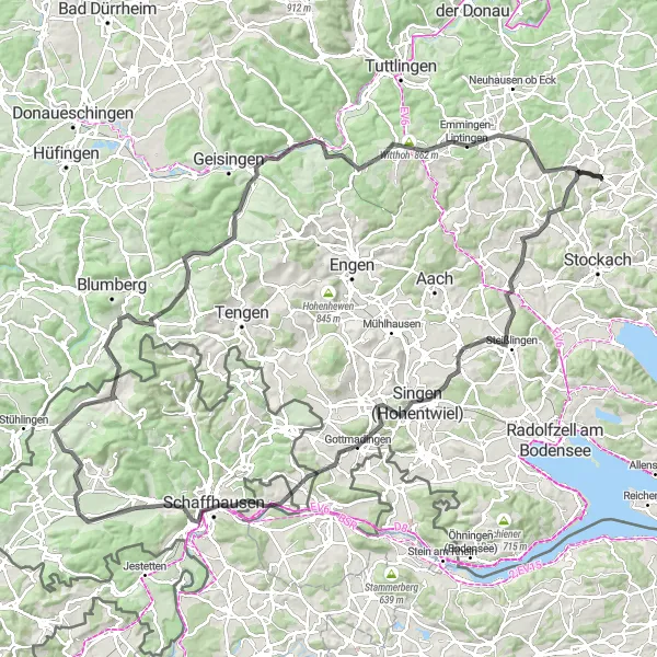 Karten-Miniaturansicht der Radinspiration "Langstrecken-Raod-Biking von Mühlingen nach Hecheln" in Freiburg, Germany. Erstellt vom Tarmacs.app-Routenplaner für Radtouren