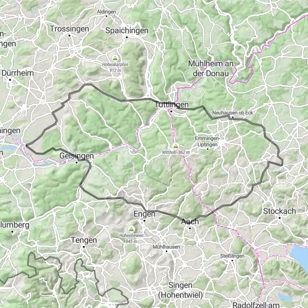 Karten-Miniaturansicht der Radinspiration "Hegau and Donautal Tour" in Freiburg, Germany. Erstellt vom Tarmacs.app-Routenplaner für Radtouren