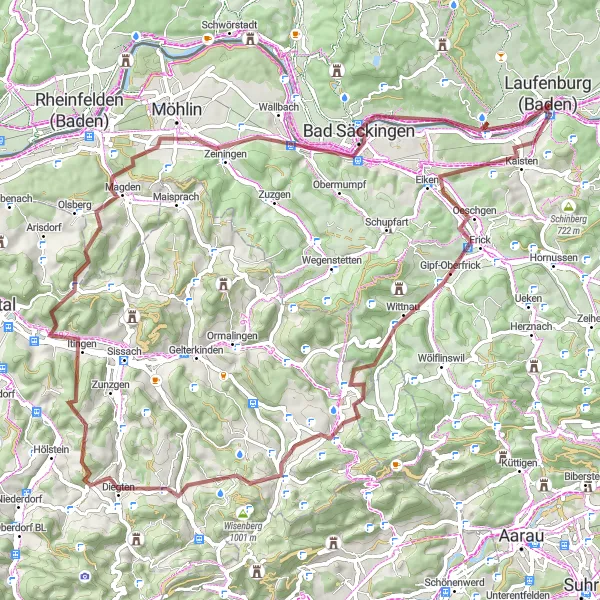 Karten-Miniaturansicht der Radinspiration "Frick und Reichberg Tour" in Freiburg, Germany. Erstellt vom Tarmacs.app-Routenplaner für Radtouren