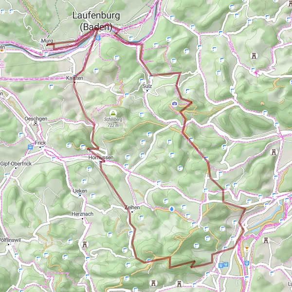 Karten-Miniaturansicht der Radinspiration "Schihalden und Laufenburg Tour" in Freiburg, Germany. Erstellt vom Tarmacs.app-Routenplaner für Radtouren