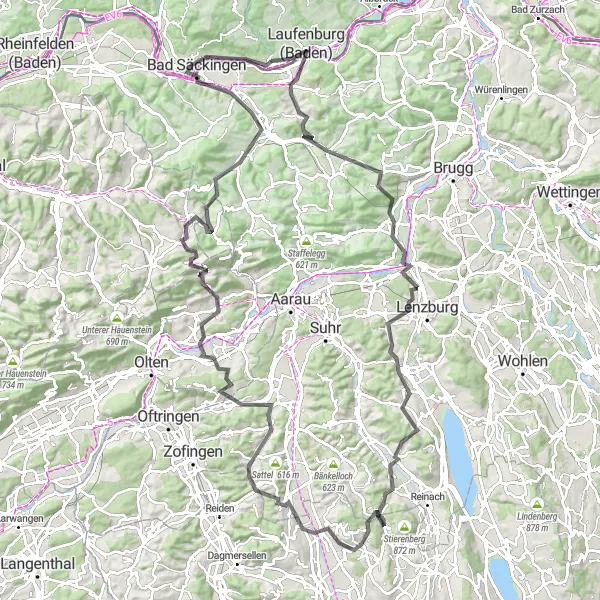 Karten-Miniaturansicht der Radinspiration "Murg - Rund um den Bözbergpass" in Freiburg, Germany. Erstellt vom Tarmacs.app-Routenplaner für Radtouren