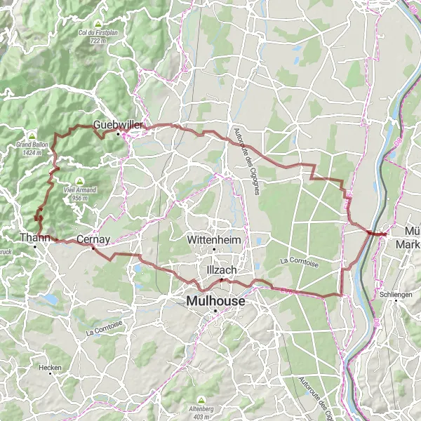 Karten-Miniaturansicht der Radinspiration "Tour durch die Vogesen" in Freiburg, Germany. Erstellt vom Tarmacs.app-Routenplaner für Radtouren