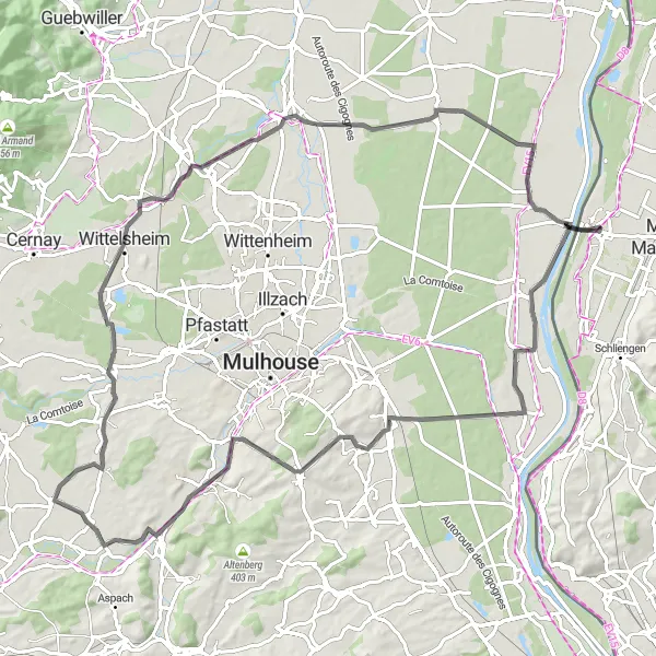 Karten-Miniaturansicht der Radinspiration "Entlang der Rheinebene" in Freiburg, Germany. Erstellt vom Tarmacs.app-Routenplaner für Radtouren
