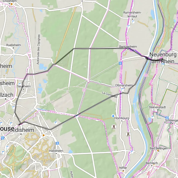 Karten-Miniaturansicht der Radinspiration "Kurze Rundtour durch die Umgebung von Neuenburg" in Freiburg, Germany. Erstellt vom Tarmacs.app-Routenplaner für Radtouren