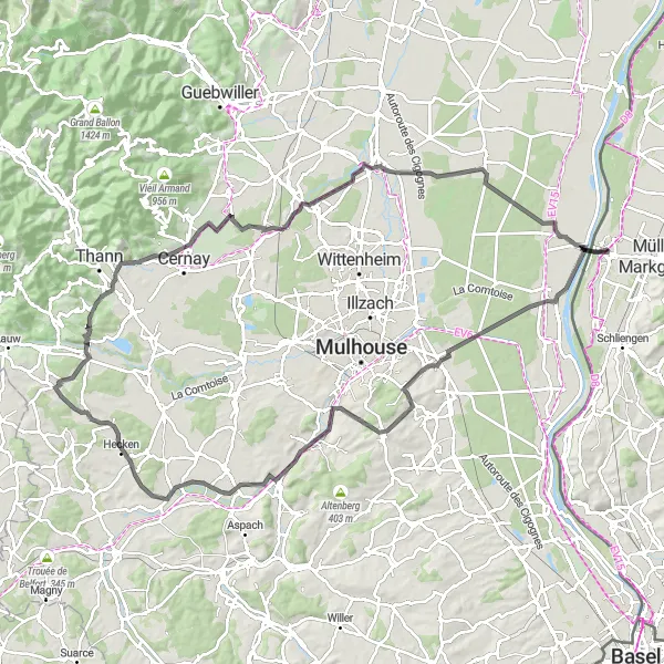 Karten-Miniaturansicht der Radinspiration "Herausfordernder Anstieg durch das Elsass" in Freiburg, Germany. Erstellt vom Tarmacs.app-Routenplaner für Radtouren