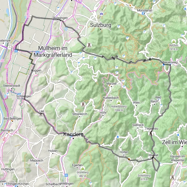 Karten-Miniaturansicht der Radinspiration "Erkundung des Südschwarzwalds" in Freiburg, Germany. Erstellt vom Tarmacs.app-Routenplaner für Radtouren