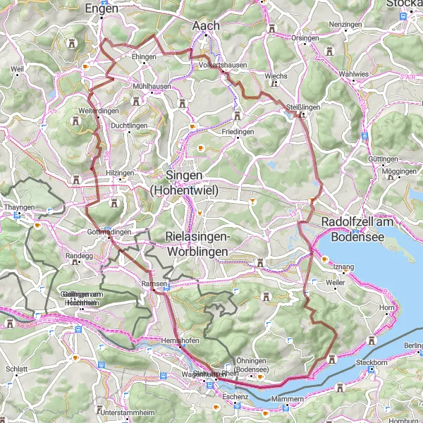 Karten-Miniaturansicht der Radinspiration "Gravel-Tour nach Weiterdingen" in Freiburg, Germany. Erstellt vom Tarmacs.app-Routenplaner für Radtouren