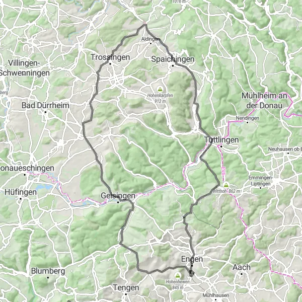 Karten-Miniaturansicht der Radinspiration "Panoramafahrt entlang des Hegau" in Freiburg, Germany. Erstellt vom Tarmacs.app-Routenplaner für Radtouren
