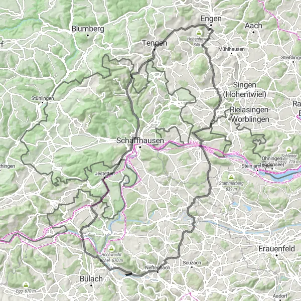 Map miniature of "Heilsberg and Eglisau Loop" cycling inspiration in Freiburg, Germany. Generated by Tarmacs.app cycling route planner