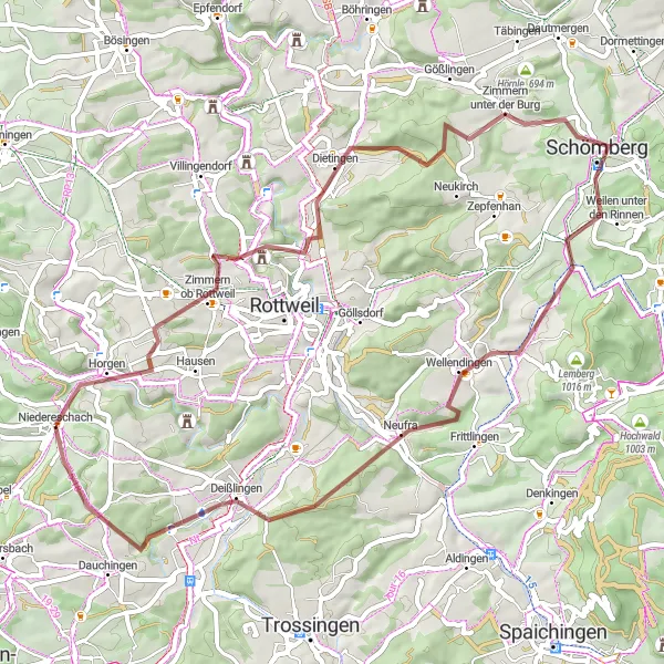 Map miniature of "From Niedereschach to Zimmern ob Rottweil" cycling inspiration in Freiburg, Germany. Generated by Tarmacs.app cycling route planner