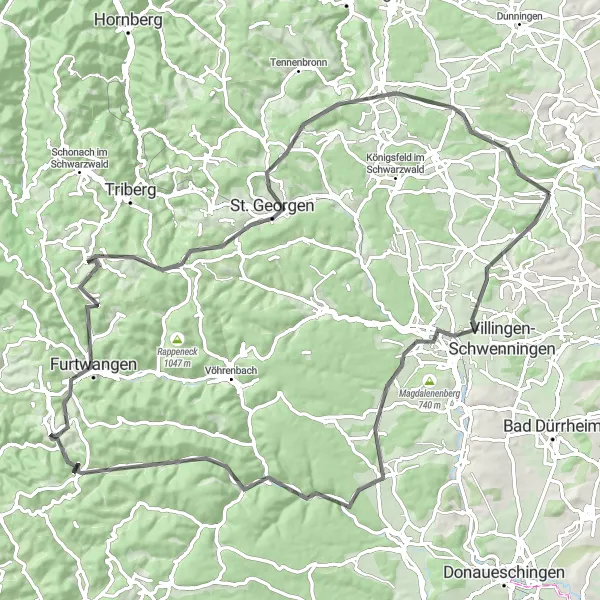Map miniature of "The Black Forest Ascend" cycling inspiration in Freiburg, Germany. Generated by Tarmacs.app cycling route planner